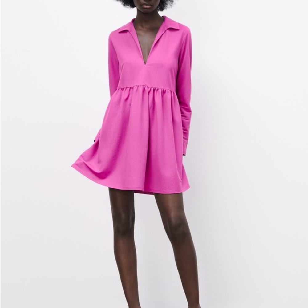 Zara Pink Long Sleeve Sundress with Notched Collar